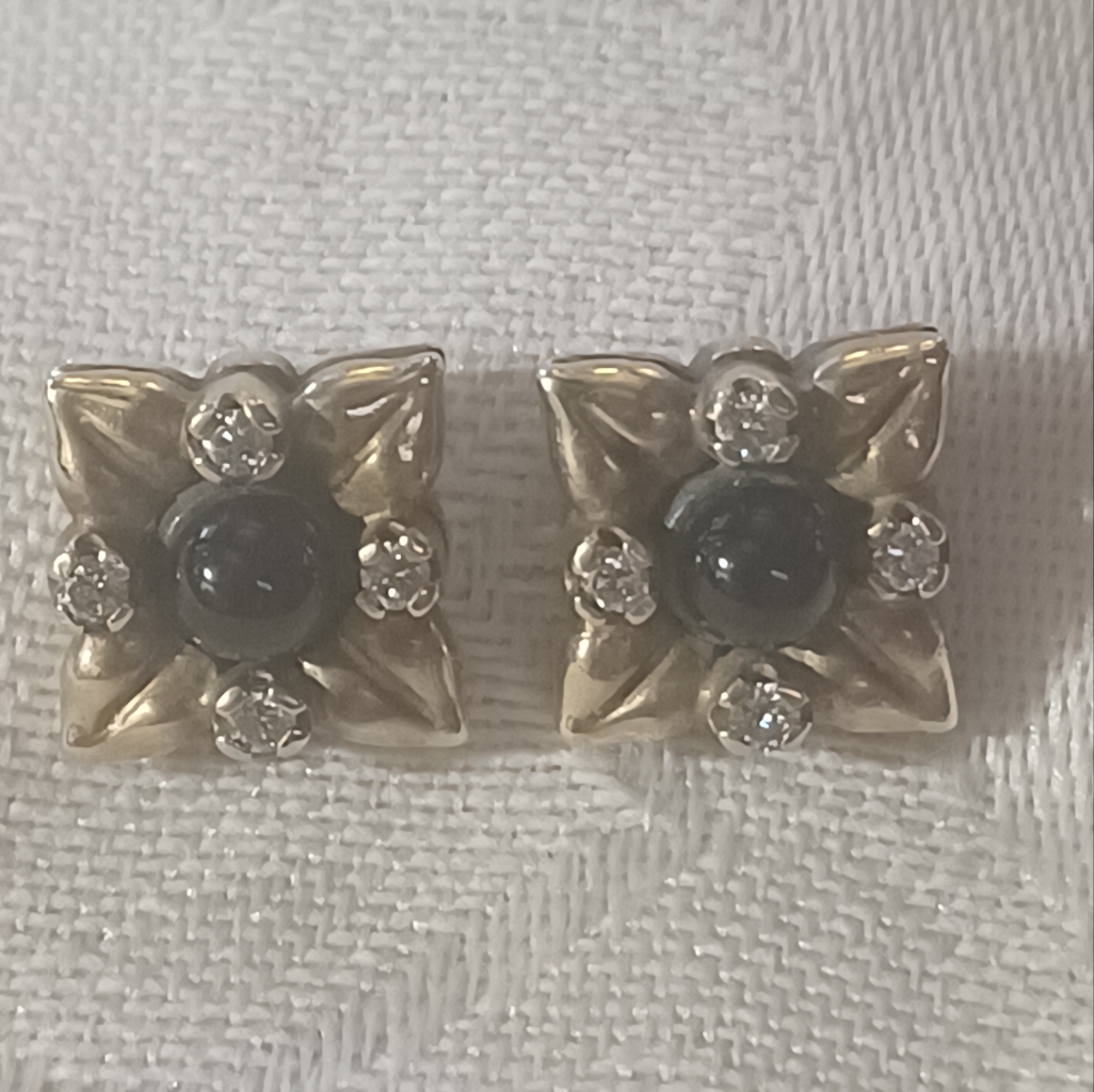 Lagos Arcadian Onyx And Diamond Flower Stud Earrings Ss 18k 575$